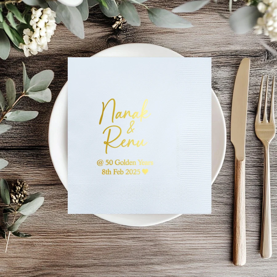 50 Sheets Personalized Wedding Napkins, Custom Paper Napkins with Name, Custom Cocktail Napkins, Monogramed Napkins