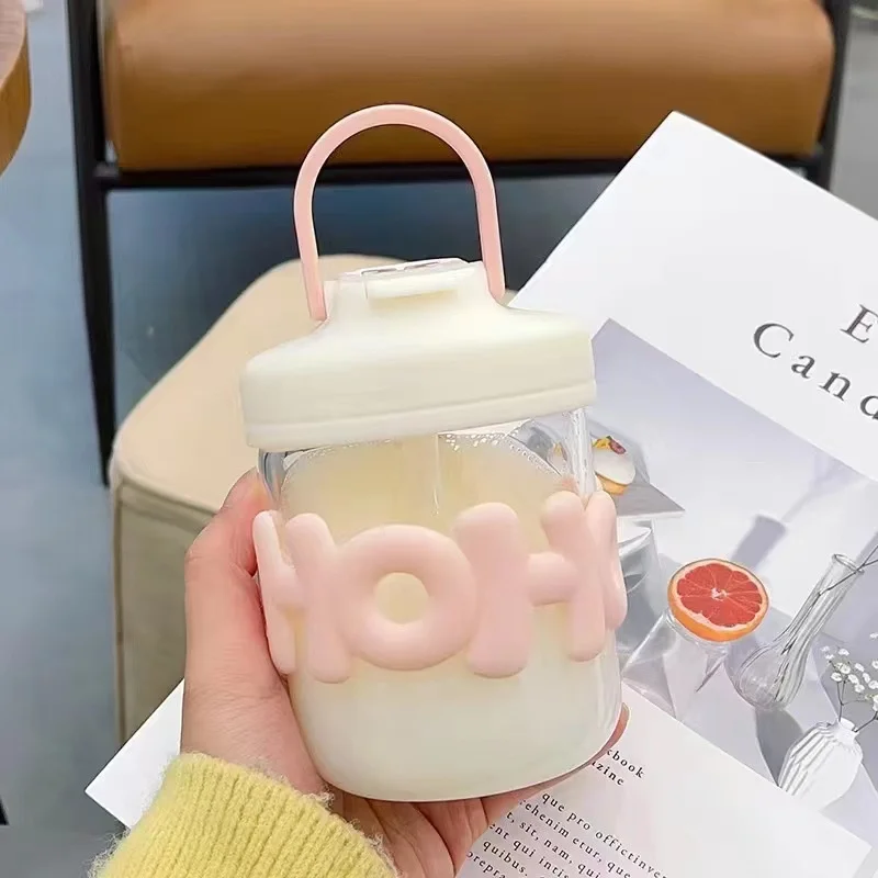 Glass Cup ins High Face Value High Temperature Resistant, Scalding Resistant, Explosion-proof Chain Cup Chain Female Portable