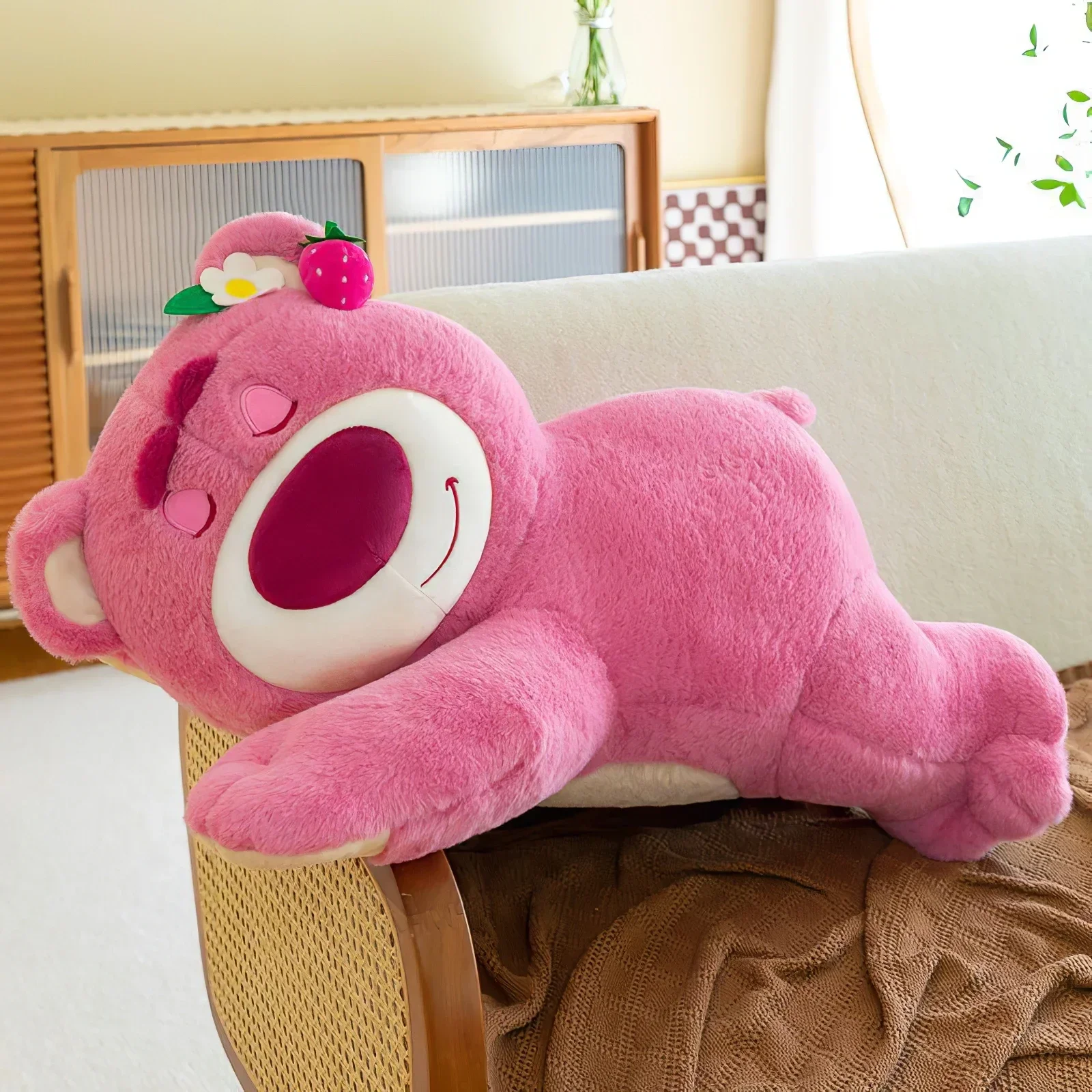 80cm Anime Toy Story Lots-o-Huggin Bear Plush Toy Kawaii Lying Sleeping Lotso Bear Plush Soft Stuffed Doll Pillow Birthday Gift