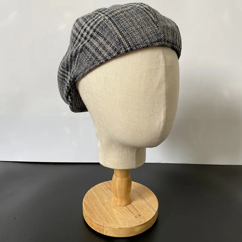 

Gray Plaid Wool Womens Mens Ivy Cap Cabbie Driver Hat Autumn Winter Flat Hats Vintage Gatsby Beret 33