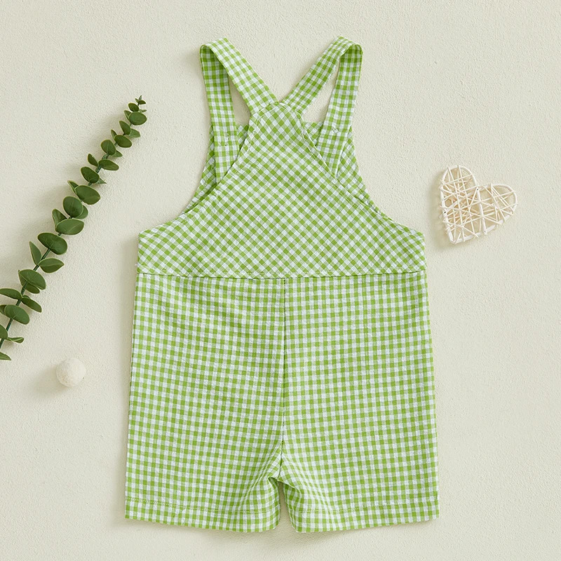 ملابس صيفية للأطفال الأولاد بدون أكمام ورقبة مربعة وعربة جولف مطرزة بحمالات رومبير لحديثي الولادة