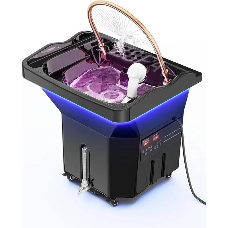 Professional Head Spa Equipment Portable Shampoo Bowl with LED Light Therapy 60L Large Water Tank Constant Temperature Water