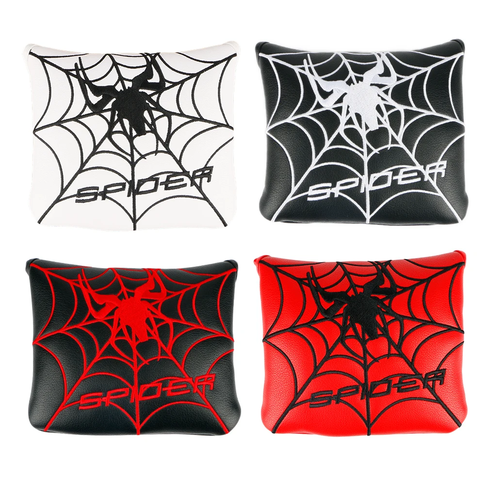Spider Design Golf Mallet Putter Headcover, Premium PU Leather Club Cover, Magnetic Closure Waterproof Sleeve, Golf Accessories