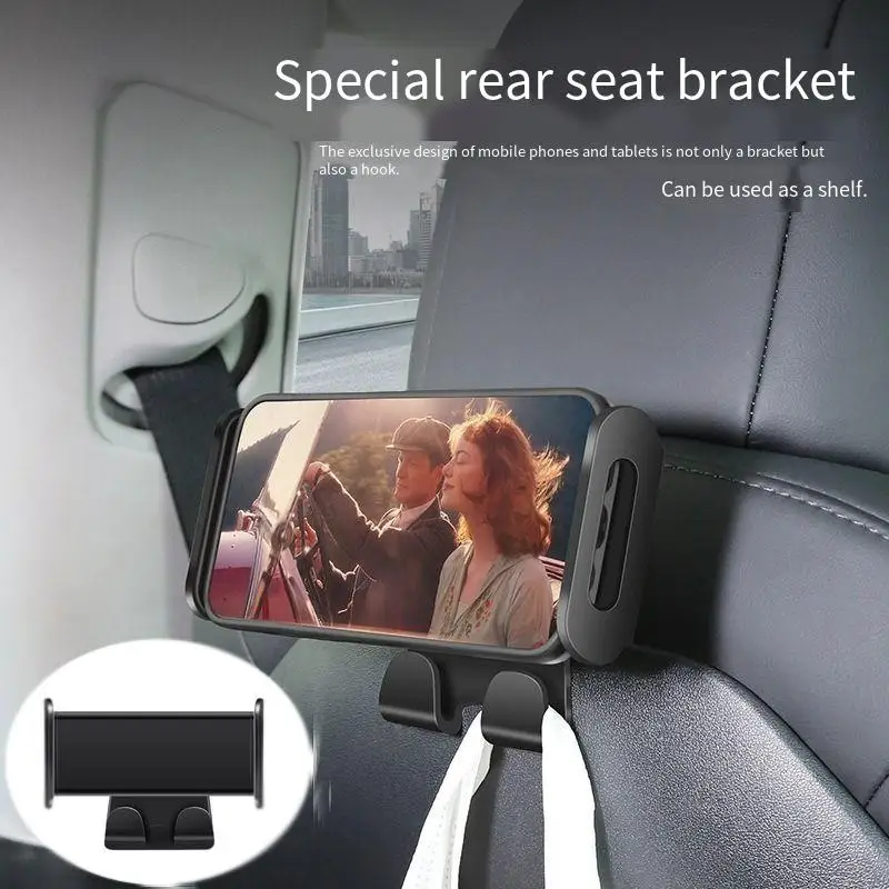 Suitable for Model 3/y rear phone holder, with 2 hooks and a 360 ° rotating car headrest holder, suitable for tablets