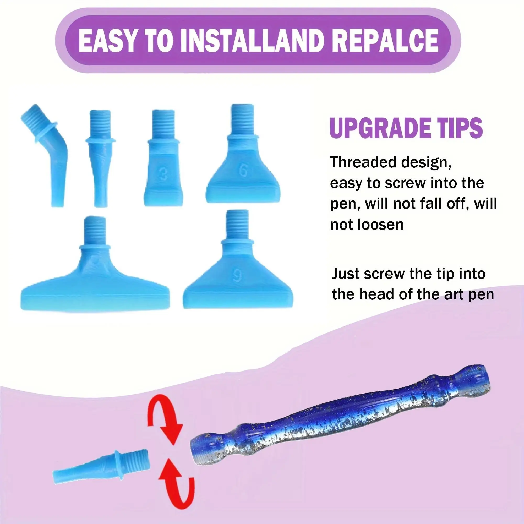 High-Quality Novel Fine-Glitter DIY Diamond Painting Pen Tool Set Accessories, Includes 6 Different Plastic Tips, Roller, Storage Tray, Silicone Mat, 6 Adhesive Tools, Suitable for Adult DIY 5D Diamond Painting Tool Ac view 5