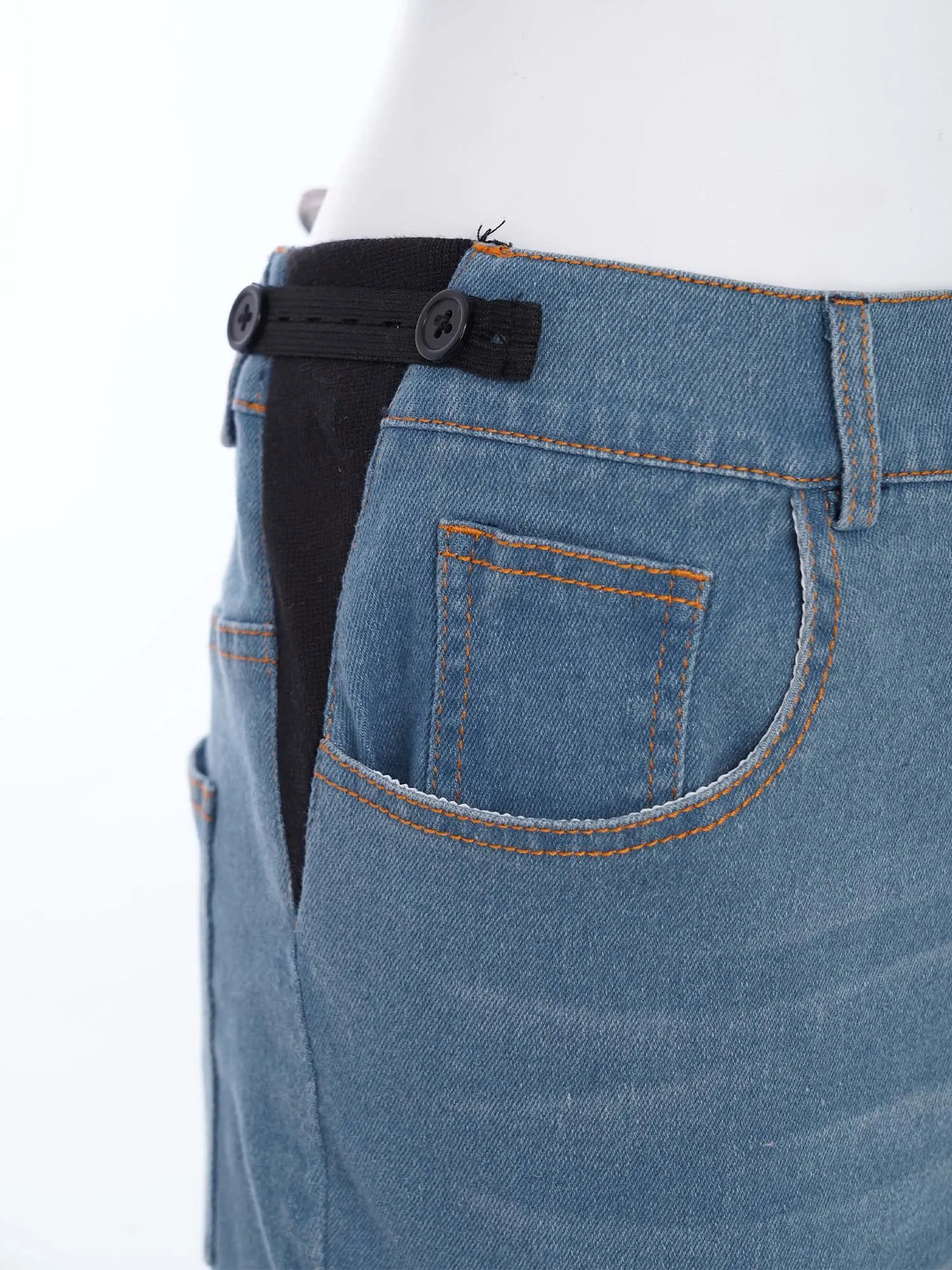 جينز نسائي للأمهات كاجوال متوسط الخصر مرن قابل للتعديل بخصر جانبي قابل للتمدد سروال جرس من قماش الدنيم مع جيوب