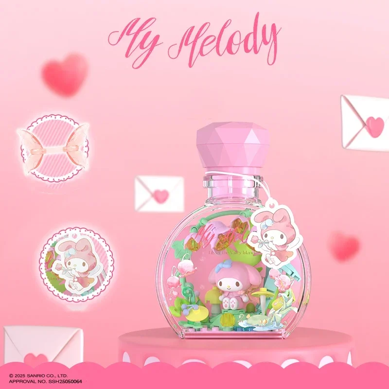 سانريو زجاجة عطر مفاجأة صندوق أعمى اللعب مرحبا كيتي كورومي بوشاكو نموذج الطوب مع الحلي الخفيفة هدايا عيد الاطفال #5