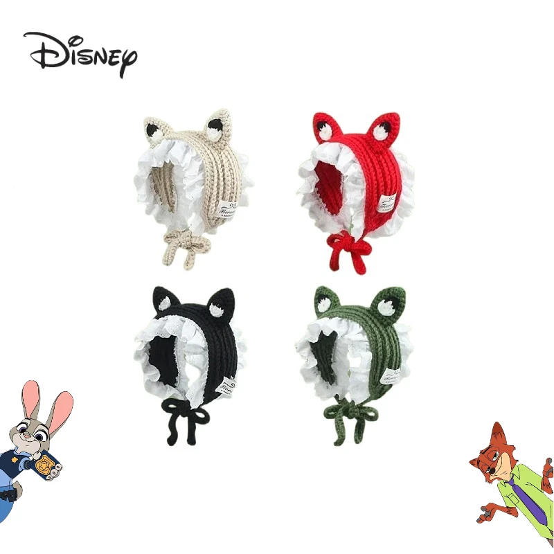 

Disney Nick Wilde cartoon cute fox ears knitted headband creative Kawaii girls autumn and winter lace earmuffs scarf gift