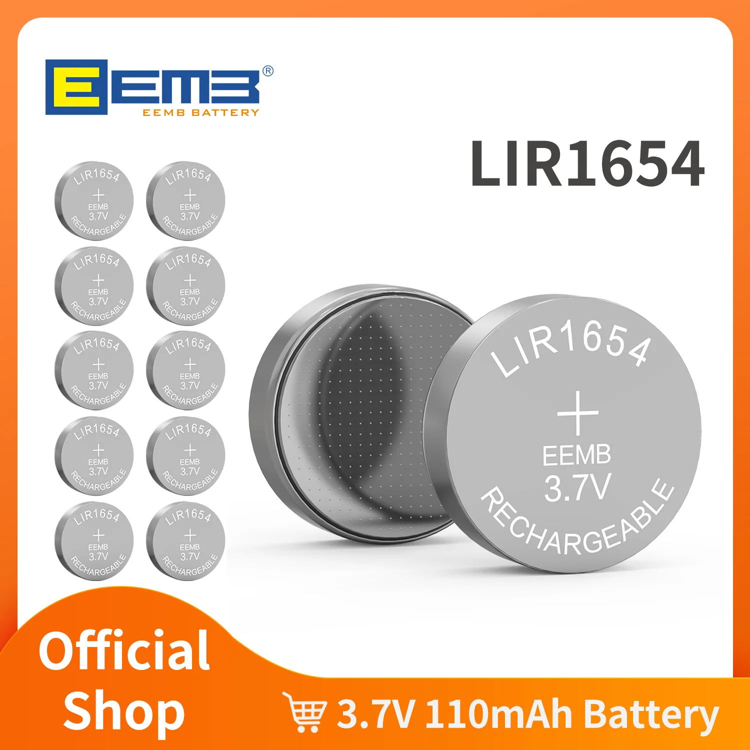 EEMB LIR1654 3,7V 110mAh Knopfbatterie Wiederaufladbare Lithium-Ionen-Batterie Münzzellenbatterie für Kopfhörer Lithium-Ionen-Akku Autoschlüssel