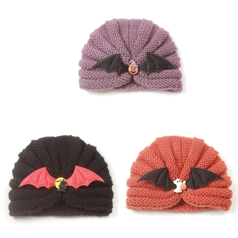 

Baby Turban Hat Beanie Hat Winter Autumn Knitting Caps for Infant 0-24M Breathable Headdress High Stretchy Halloween bat Hat