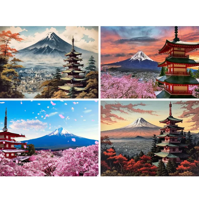 Paesaggio giappone Chureito Pagoda e Mt. Fuji Diamond Painting Kit,Cherry Blossoms Scenery ,5D Adult Diamond Art, decorazioni fai da te