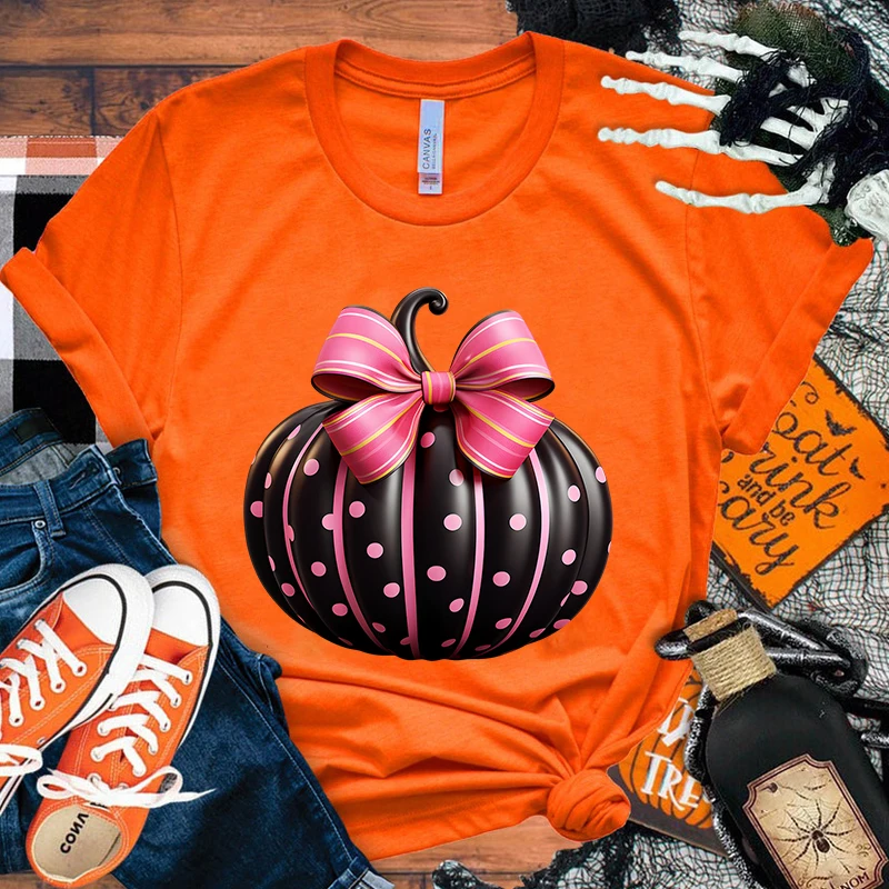 

New Halloween Pumpkin Letter Print Clothes Women's T-Shirt Fashion Summer Short Sleeve Casual Plus Size Daily Women T-Shirt Top