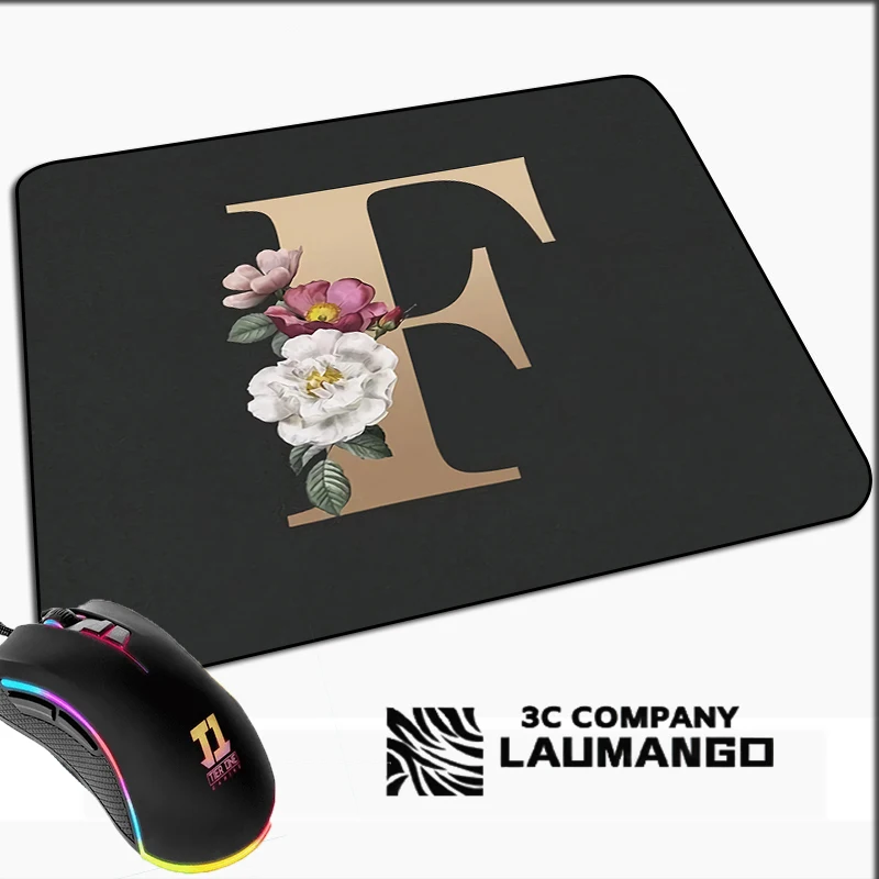 Small Gaming Mousepad Golden Initial Name Pattern Kawaii Mouse Pad Gamer Mini Computer Anime Rug Rubber Mat Pc Accessories Mats