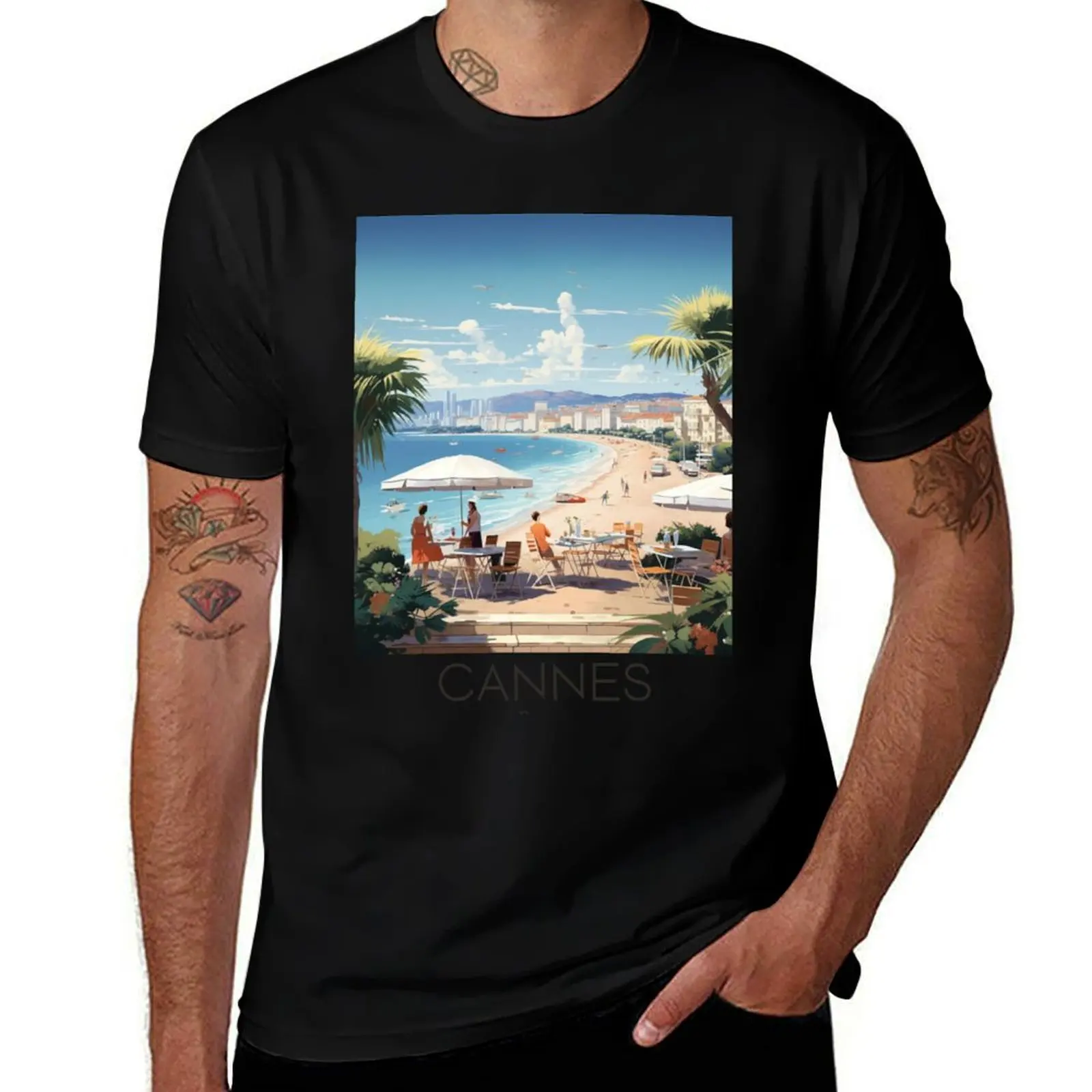 A Vintage Travel Illustration of Cannes - France T-Shirt anime clothes cheap stuff t shirts for men graphic