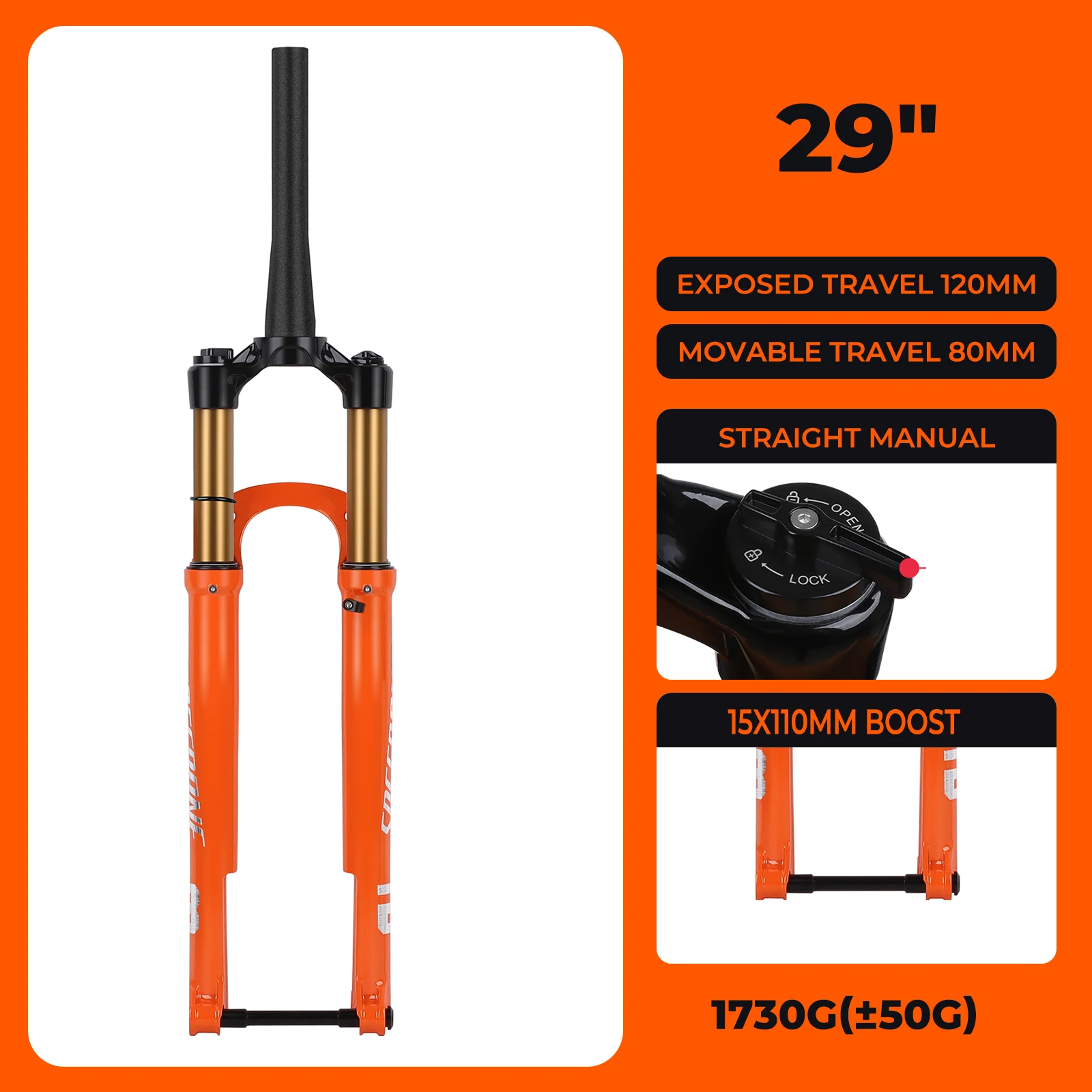 BOLANY MTB Suspension Air Fork 27.5/29 inch 120mm Travel Backward