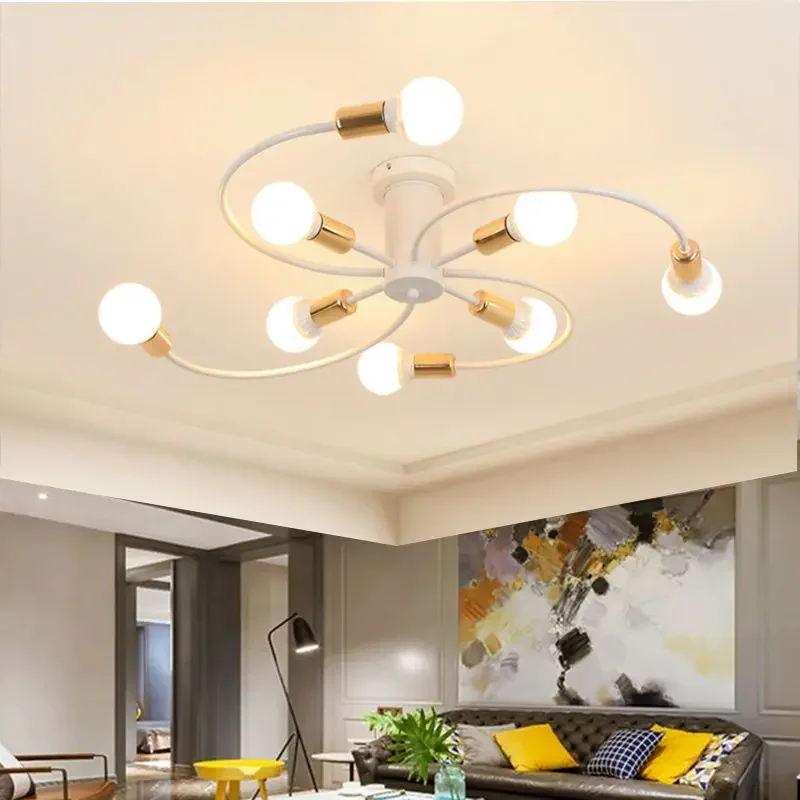 Imagem -04 - Ferro Led Teto Lustre para Iluminação Interior Lâmpada Moderna Preto Branco Ouro Sala de Estar Decoração do Quarto E27