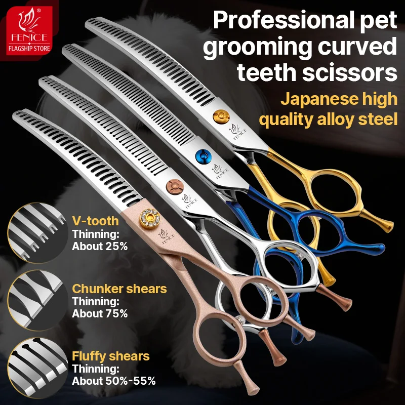

Fenice Высококачественные профессиональные ножницы для ухода за домашними животными 6,5/7 дюймов, изогнутые филировочные ножницы для собак и кошек, волосы животных tijeras tesoura