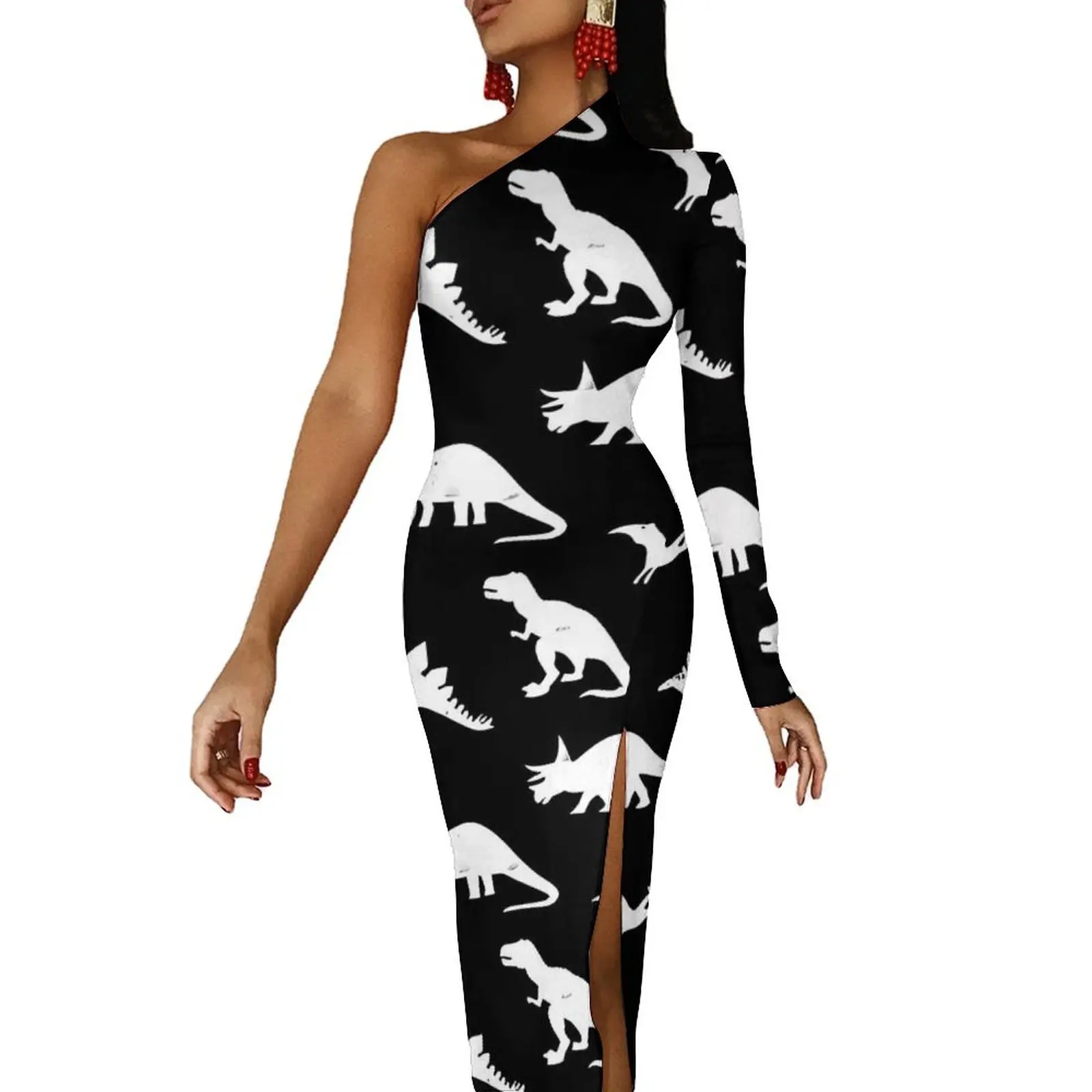 

Dinosaurs Bodycon Dress Female Cute Animal Elegant Maxi Dress Long Sleeve Street Wear Design Dresses Birthday Present