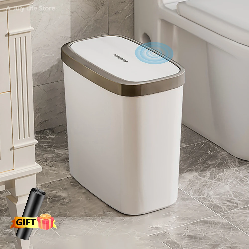 12/16L Press-type Covered Trash Can Bathroom Living Room Wastbasket with Lid Narrow Garbage Can Waterproof Dustbin Paper Basket