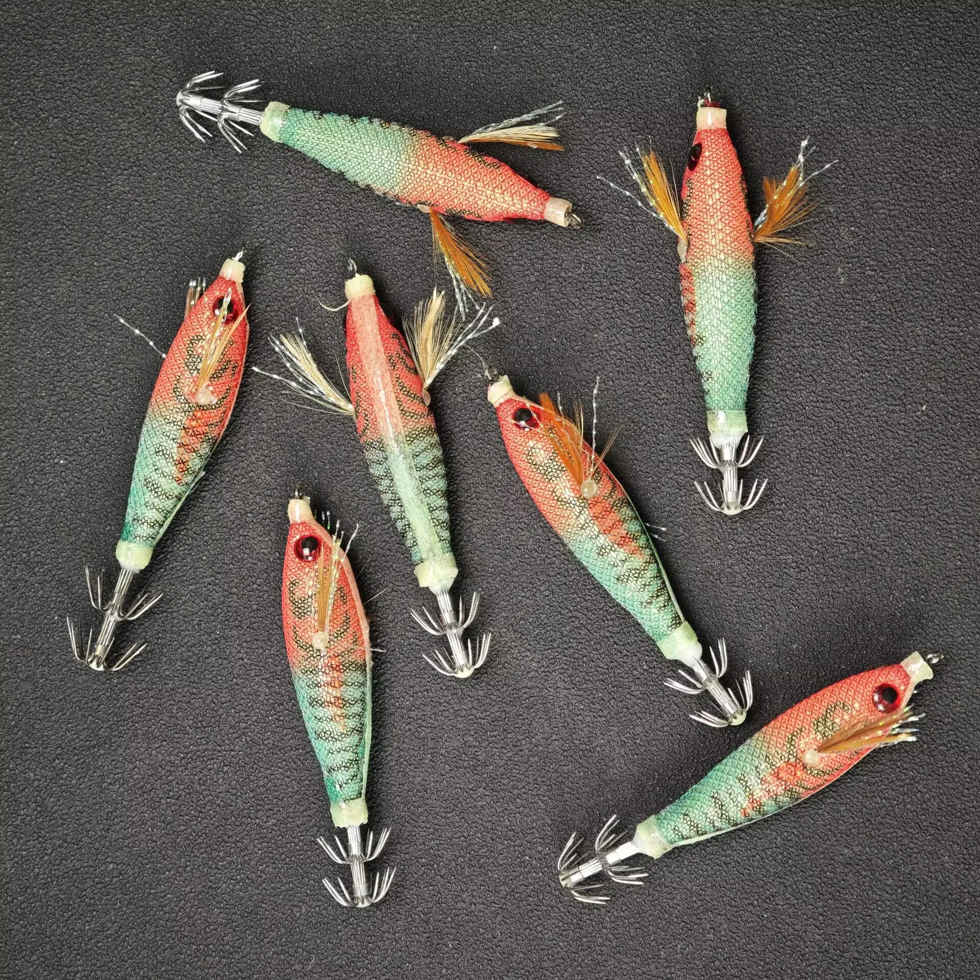 7 Stück/Set 8cm Leuchtende Garnelen-Angelköder Salzwasser-Garnelen-Köder Oktopus-Tintenfisch-Jigs Angelhaken Angelzubehör – Detail 2