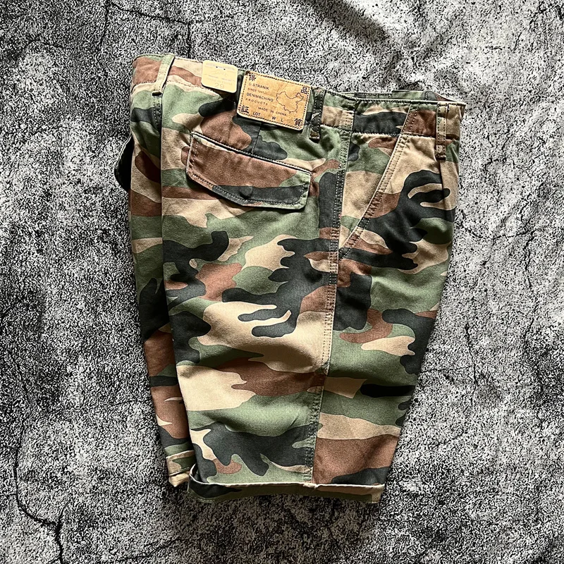 

American Retro Workwear orts Pure Cotton Loose Straight Multket Utili Summer Camouflage Fivequarter Pants Youth Sle