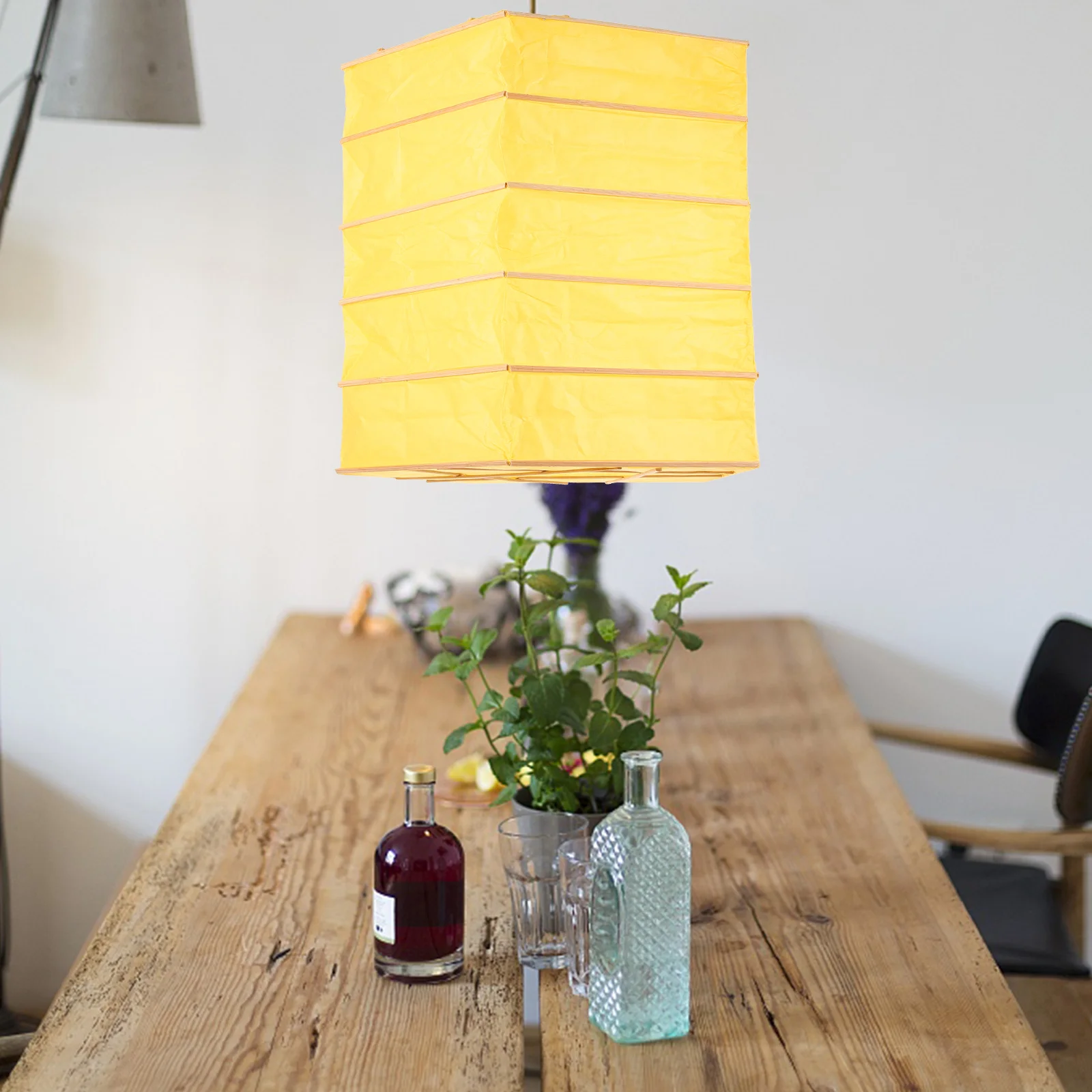 

Solid Color Folded Paper Lantern Pendant Square Shade Lampshade (Yellow) Ceiling for Decorative