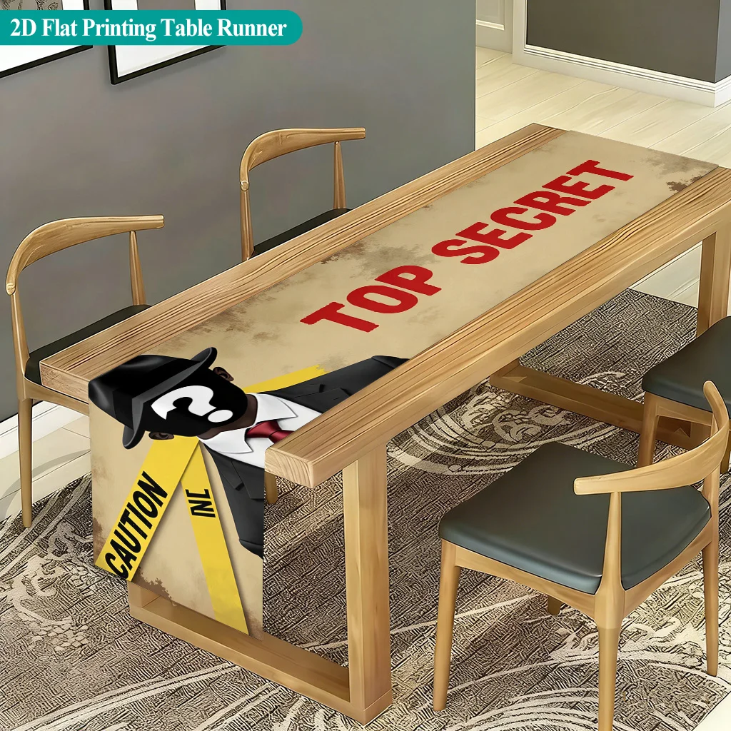 1pc Detective Themed Table Runner Holiday Party Decorative Cloth for Home Kitchen Dining Office Living Room Coffee Table