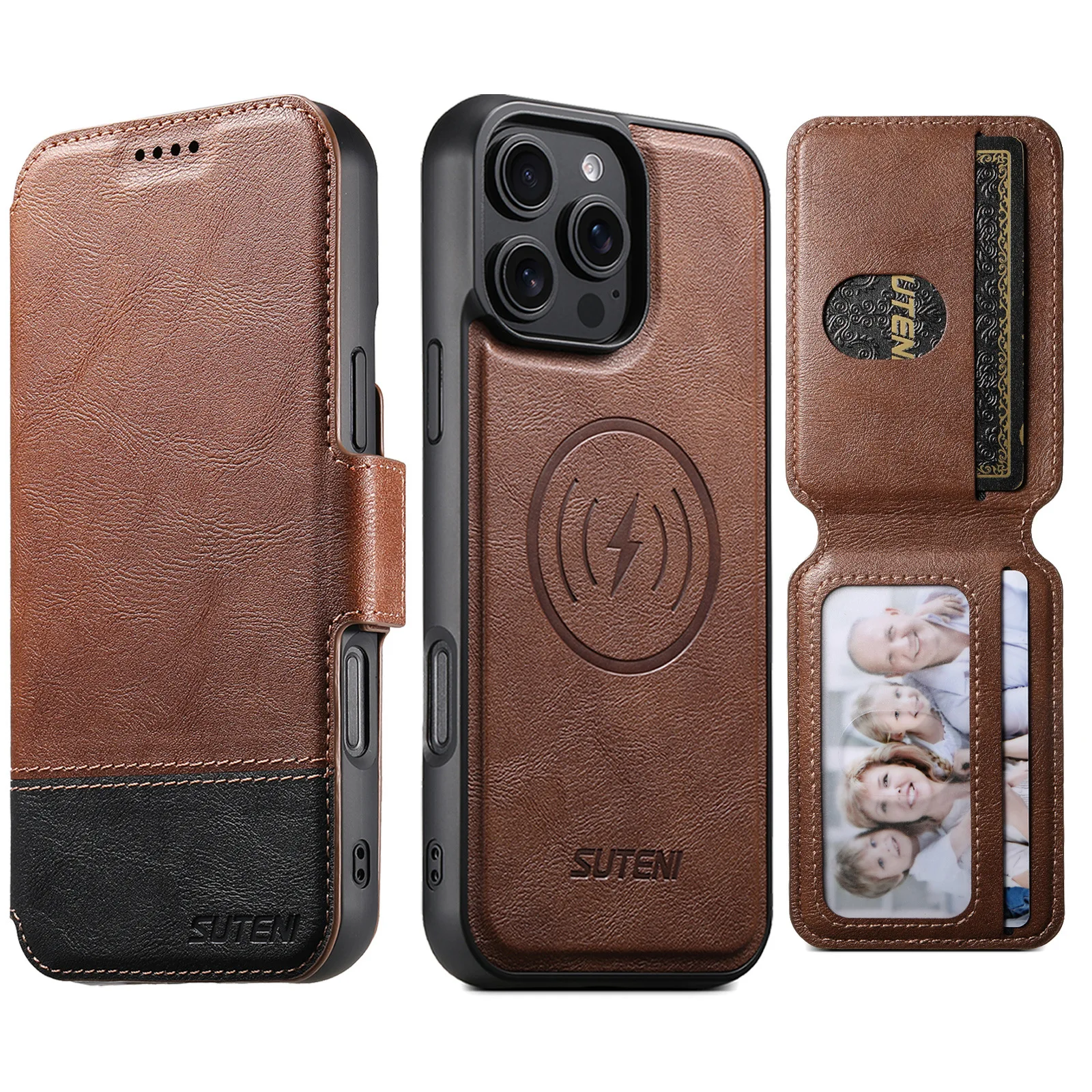 3in1 Leather Wallet Phone Case for IPhone 12 13 14 15 16 17 18 Pro Max Plus 17Air Kickstand Detachable Magnetic Phone Flip Cover