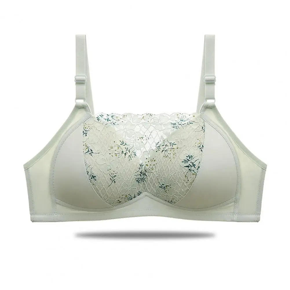 Three Rows Three Buckles Bra Flower Embroidery Lace Push Up Bra with Adjustable Shoulder Strap Soft Elastic Breathable for Women