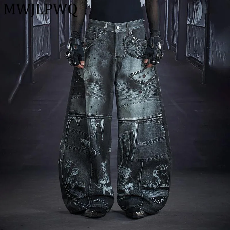 

Мужские джинсы MWJLPWQ, новые, с 3D-принтом, в стиле деструктивного дизайна, с эффектом потертости, в стиле High Street, темные, на молнии, свободные, в стиле панк, широкие штанины, модель 13041