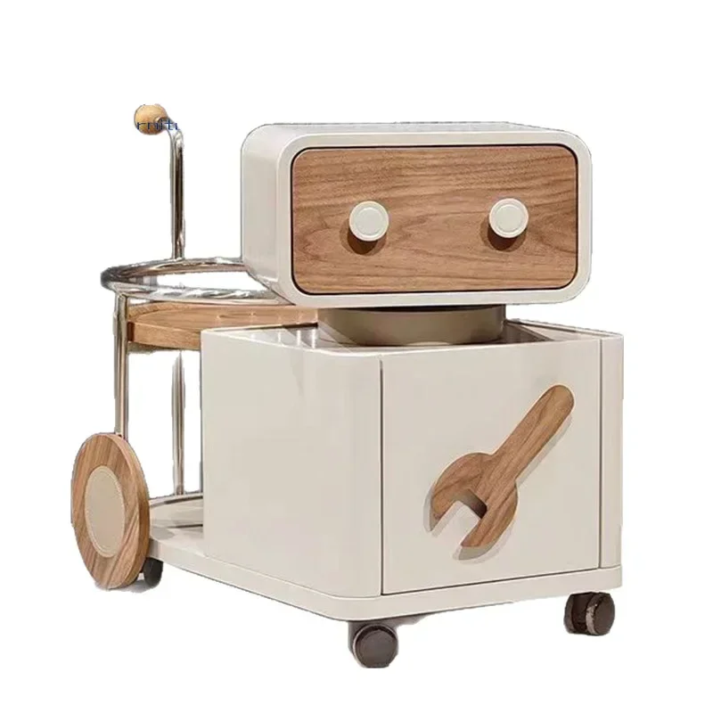 

New high-end Internet celebrity robot trolley living room mobile coffee table creative sofa side few solid wood table