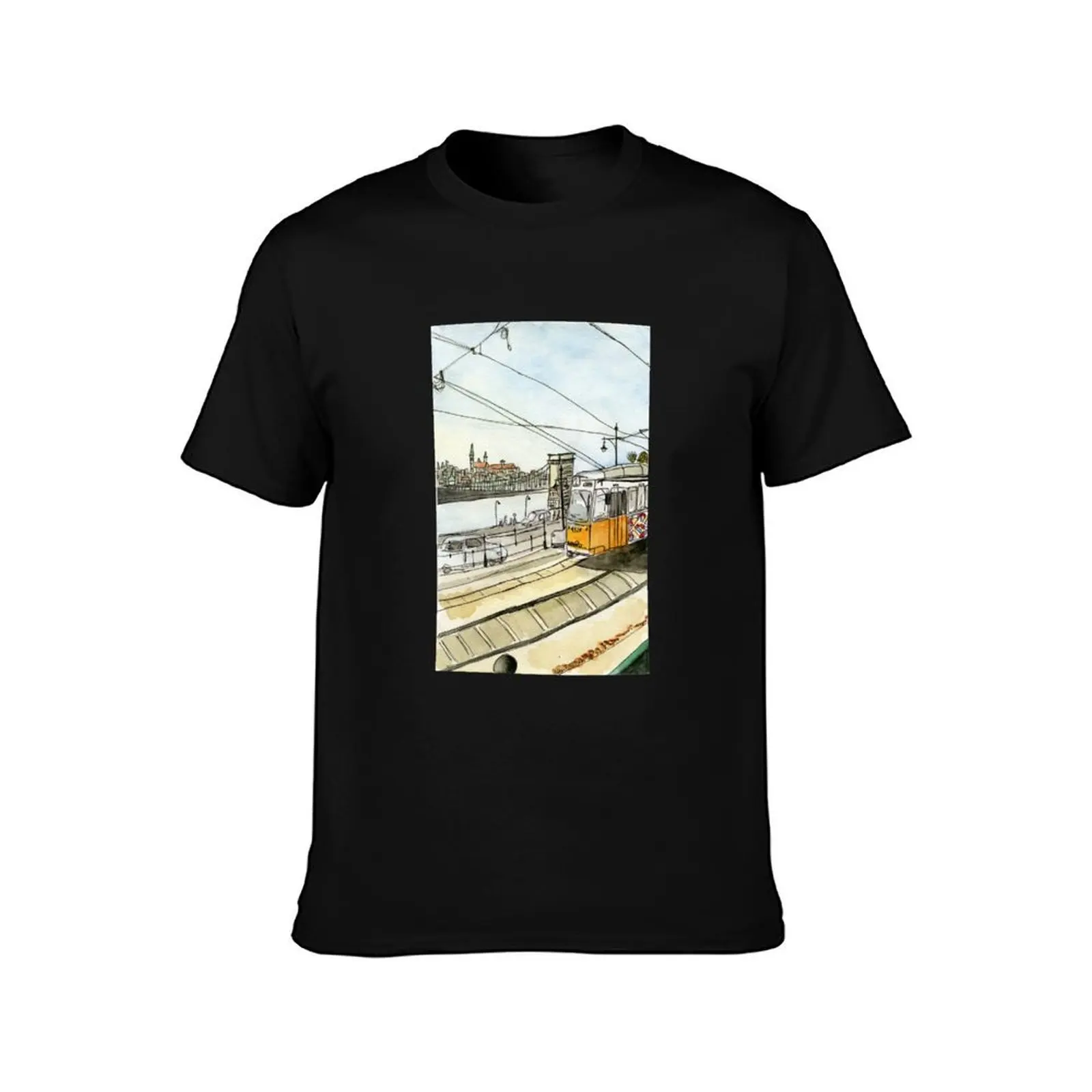 Watercolor tram budapest T-Shirt Graphic Print Short Sleeve T-Shirt