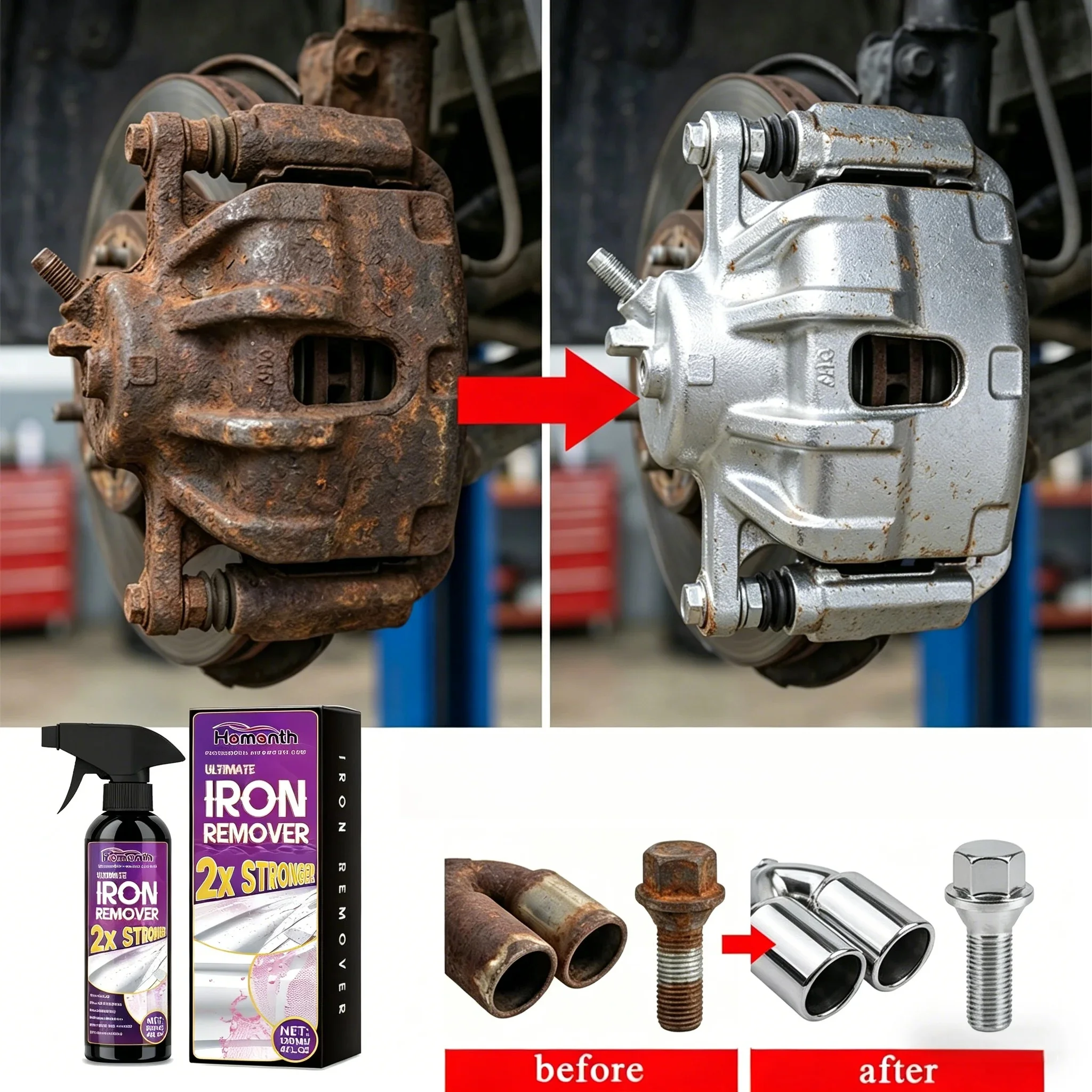 Removedor de Ferrugem Automotivo Mais Recente, Cuidado para Rodas de Carro, Removedor Rápido de Ferrugem, Spray Removedor de Ferrugem para Escapamentos Automotivos, Limpa Manchas de Pó Metálico