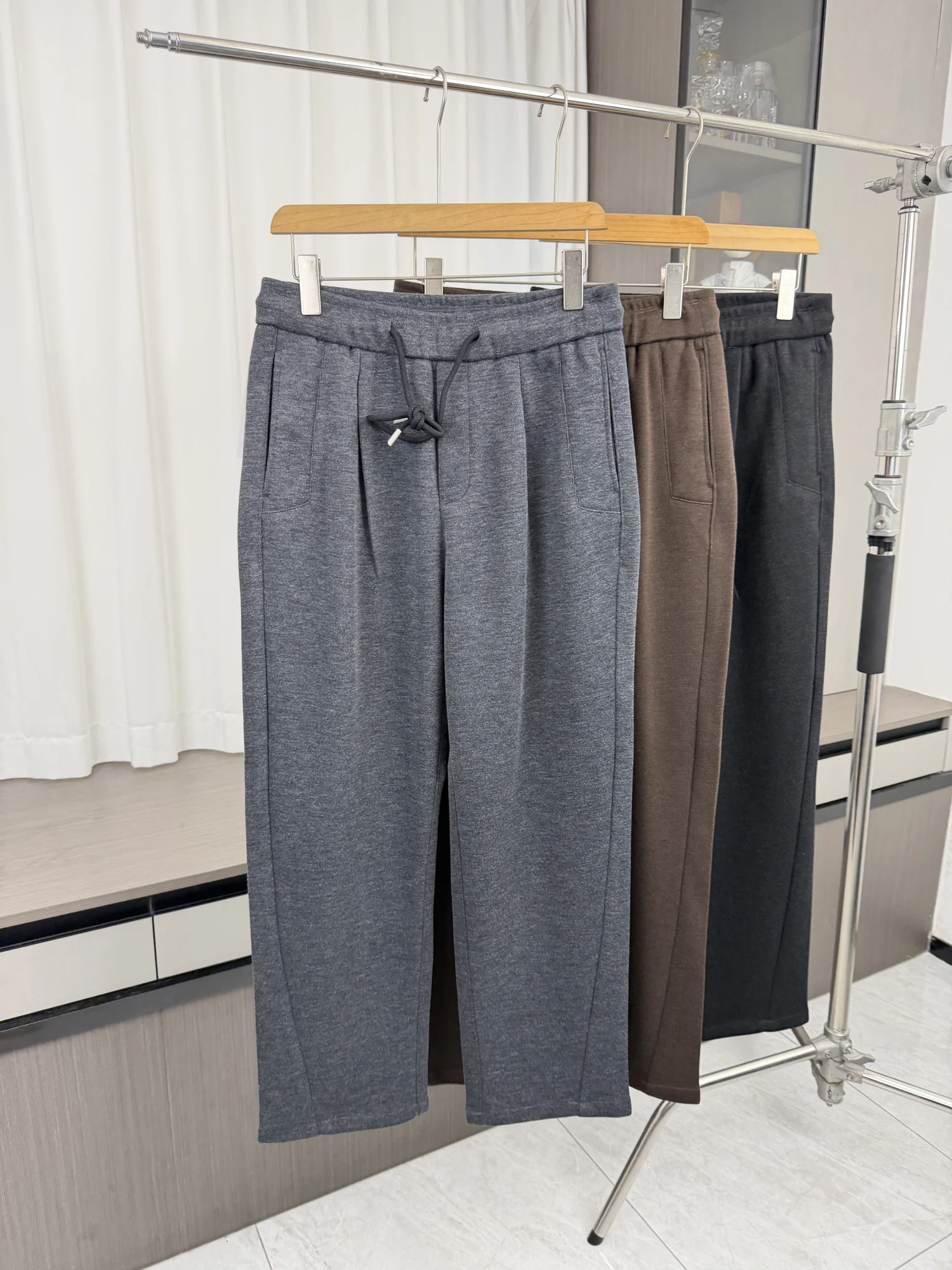 Relaxed Fit Straight Leg Casual Pants Men's Autumn Outdoor Comfortable Thick Warm Wool Blend Trousers Breathable Casual Style