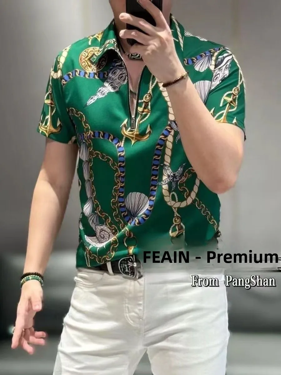 

Summer Mens Slim Fit Short Sleeve Shirt Fashionable Printed Half Sleeve Sweatshirt Luxury Style Polyester Fiber Skin-fri...