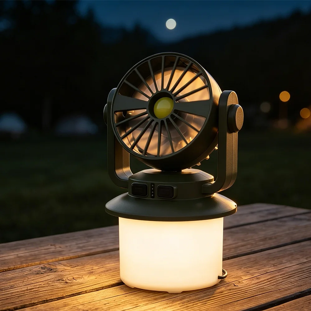 Portable Camping Fan Light Solar Charging + USB Rechargeable Tent Lantern With Hook Intelligent Display Outdoor Hiking Lantern