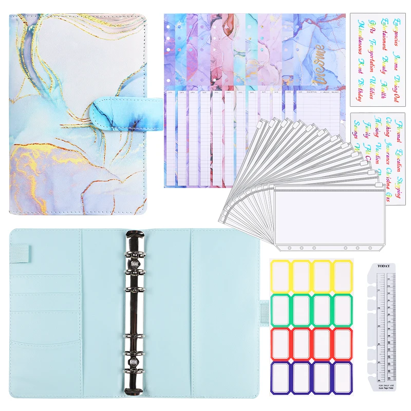 A6 Marble Colorful Money Budget Planner Binder Envelopes Cash Notebook Cover for Budgeting Money Organizer for Budget Binder