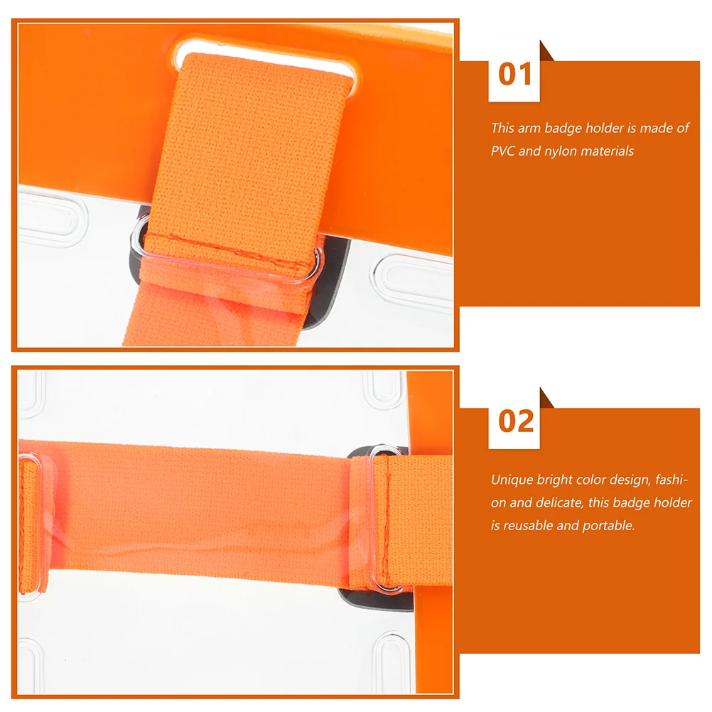 3 Pcs Lanyards ID Card Armband Holder Clear Sleeves Badge Security Sign for Bands Orange