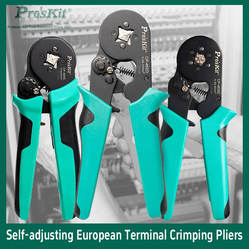 

Pro'sKit Self-adjusting Terminal Crimping Pliers Labor-saving Ratchet Mechanism Terminal Block Tubular Terminals Crimping Pliers
