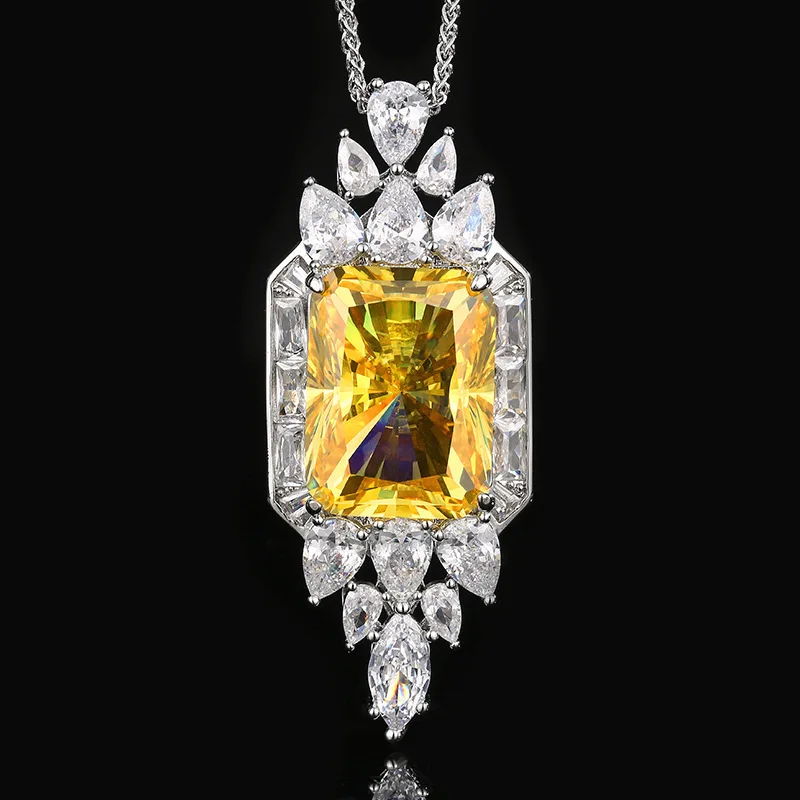 

New jewelry piece: Radiant cut yellow diamond vintage high-end pendant necklace, main stone size 15*20