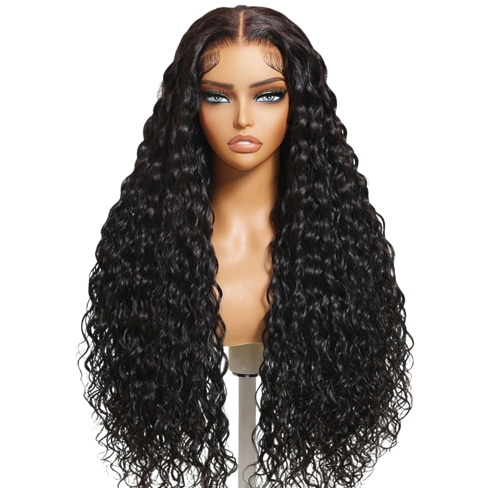 UNice Haar Water Wave Pruik van echt haar met trekkoord Voorgesneden Voorgebleekte 7x5 en 13x4 HD Echte hoofdhuid Lijmloze pruiken 150% dichtheid - afbeelding 2