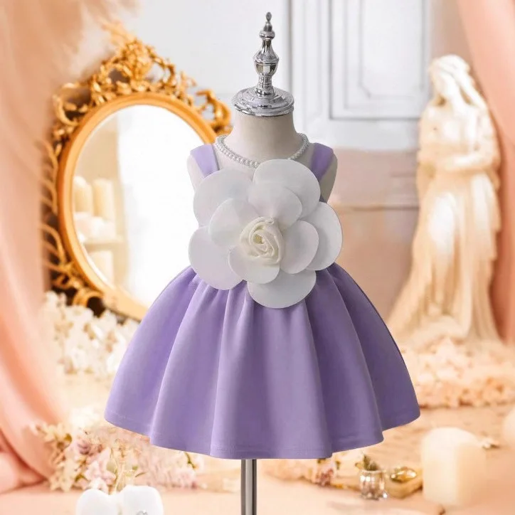 Children's dress female treasure princess pink flower birthday little girl handmade