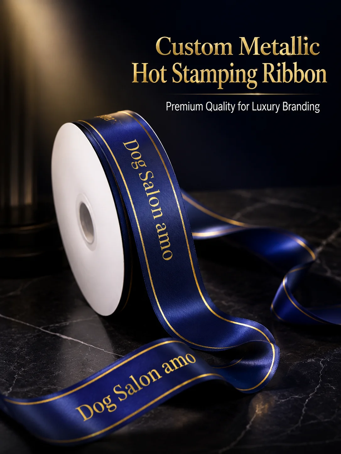 10mm-75mm Custom Satin Metallic Hot Stamping Foil Ribbon Personalized Shiny Ribbon for Wedding Gift Packaging 100 Yards/Lot