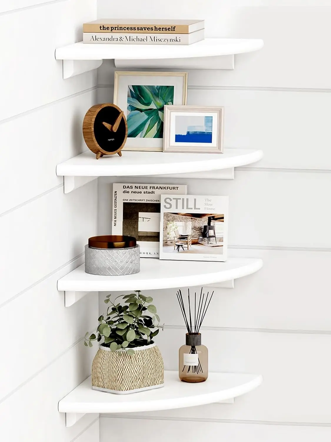 

Белые угловые плавающие полки, набор из 4 штук, закругленные, настенные, для детской комнаты, декора ванной комнаты