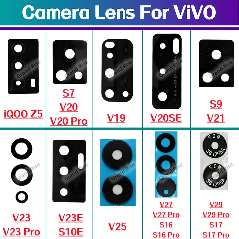 

New Back Rear Camera Glass Lens For vivo iQOOZ5 S7 V20 Pro V19 V20SE V21 S9 V23 Pro V23E S10E V25 V27 Pro S16 Pro V29 Pro S17Pro