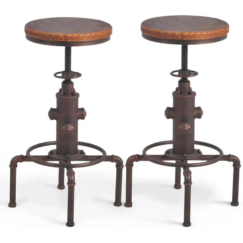 

Винтажный промышленный барный стул из массива дерева, водопроводная труба, огненный гидрант, дизайн, кафе, кофе, промышленный барный стул, набор из 2 красных бронзовых стульев