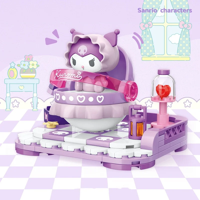 Sanrio Kuromi Melody Cinnamoroll lindo cama oscilante bloques de construcción rompecabezas juguetes montaje de bloques de construcción decoración regalos