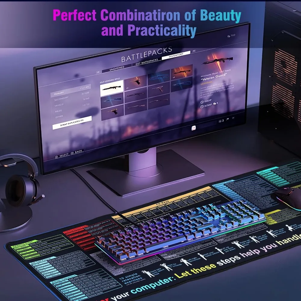 XL Excel Formulas and Shortcuts Desk Mat - Waterproof, Non-Slip Keyboard Cover | Large XL Mouse Pad for Office & Gaming view 4