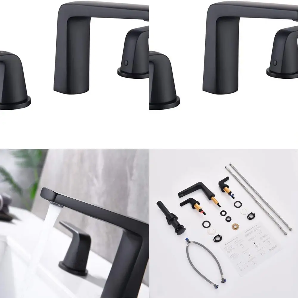

Black 8 2-Handle Widespread Bathroom Faucet with 3 Holes, Popup Drain and Water Lines