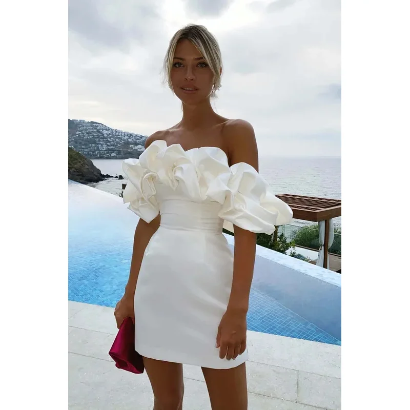 

2024 Summer women ruffles slash neck bodycon package hip party dress sexy streetwear strapless mini evening dresses Y2K